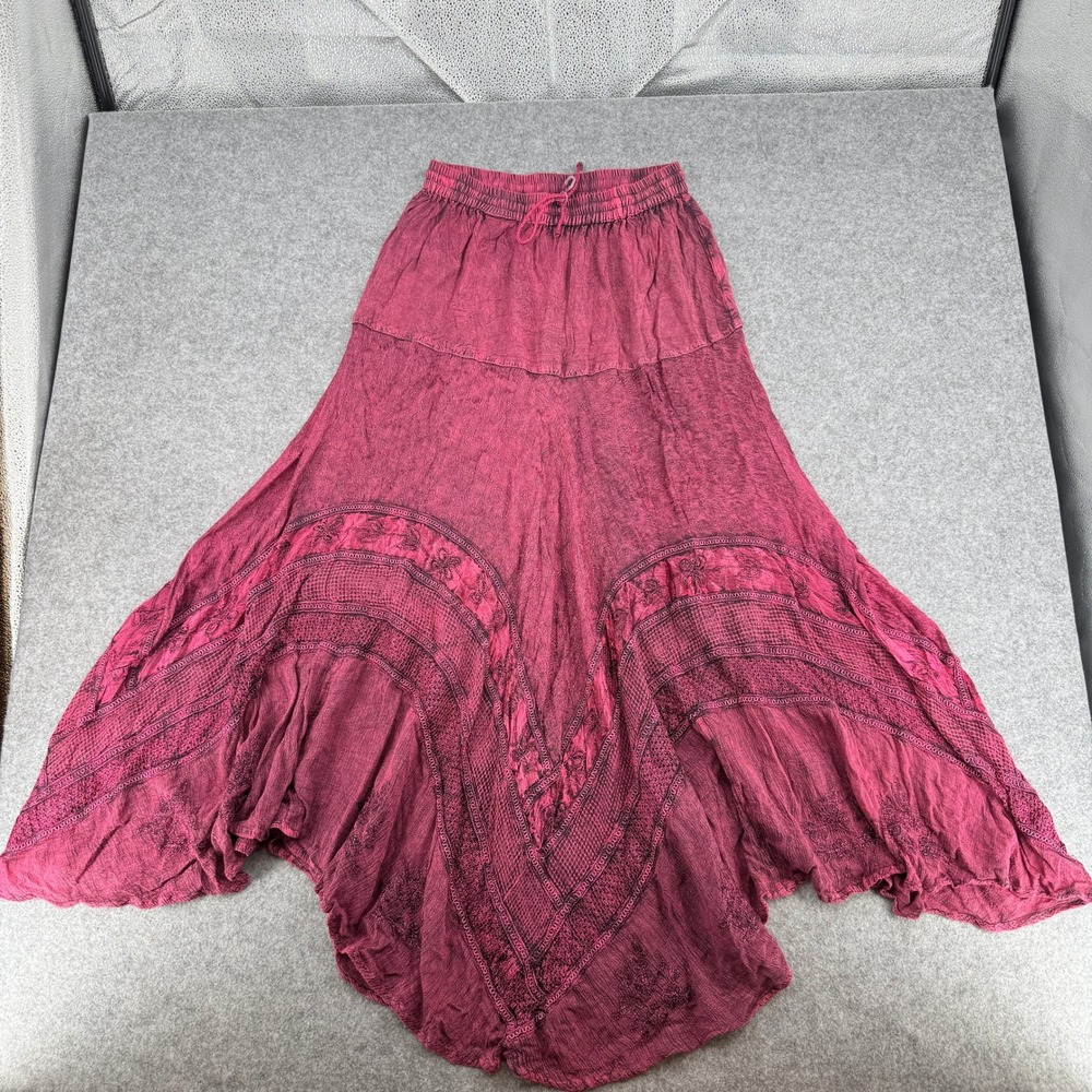 Belma Skirt Womens Free Size Maxi Burgundy Acid Wash Embroidered Boho EUC